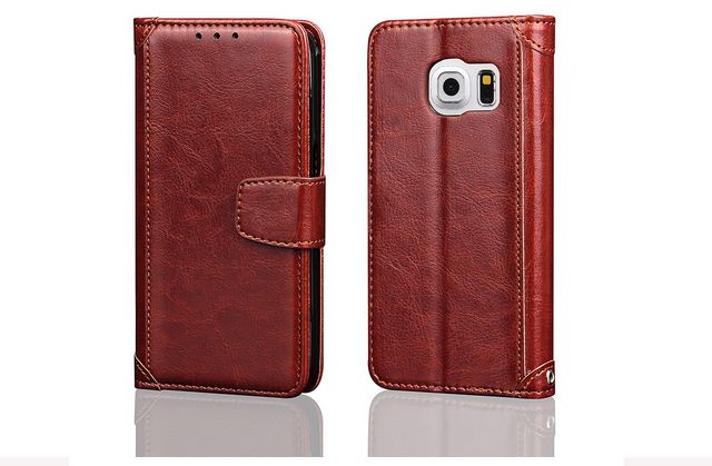 Flip cover for Samsung Galaxy S7 Edge Horsehide stand Case with Card Slots and Wallet EDS7-20 Brown