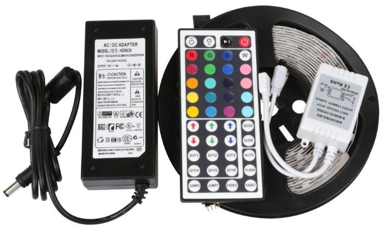 RGB Led Strip Waterproof 5M SMD 5050 300 LEDs/Roll 24 keys IR Remote 12V 6A Power Adapter