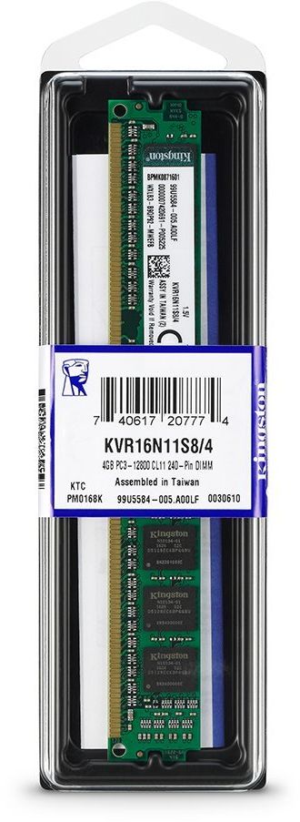 Kingston 4GB DDR3 PC3-12800 1600MHz Non-ECC CL11 Desktop Memory - KVR16N11S8 - 4