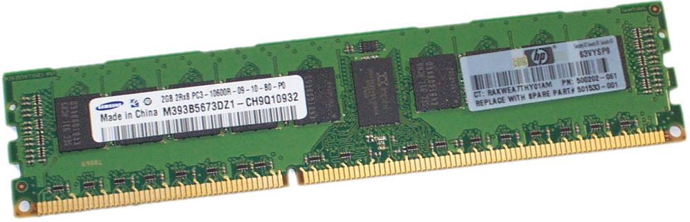 500202-061 - HP - 2GB (1X2GB) 1333MHZ PC3-10600 CL9 DUAL RANK ECC REGISTERED DDR3 SDRAM