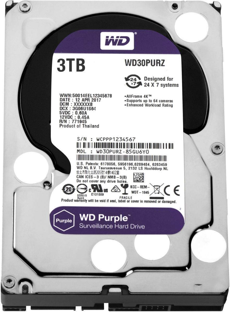 WD Purple 3TB Surveillance Hard Disk Drive 3.5"" Sata WD30PURZ