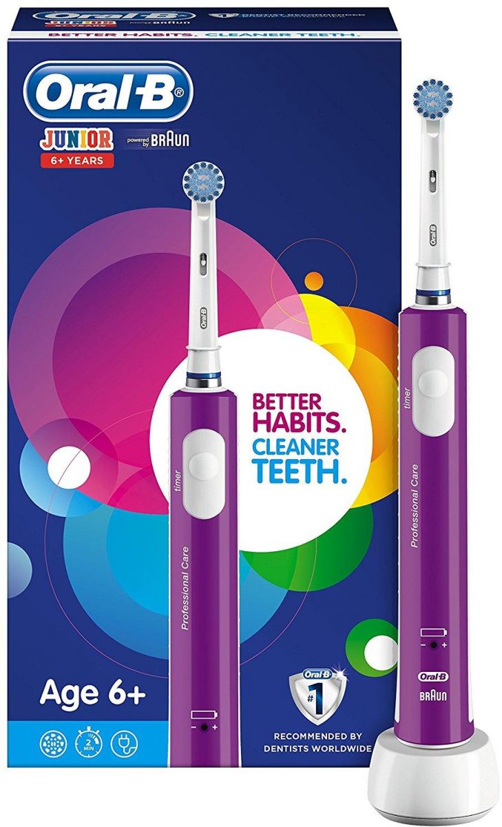 Oral-B Junior Electric Rechargeable Toothbrush Powered by Braun, Purple for Ages 6+