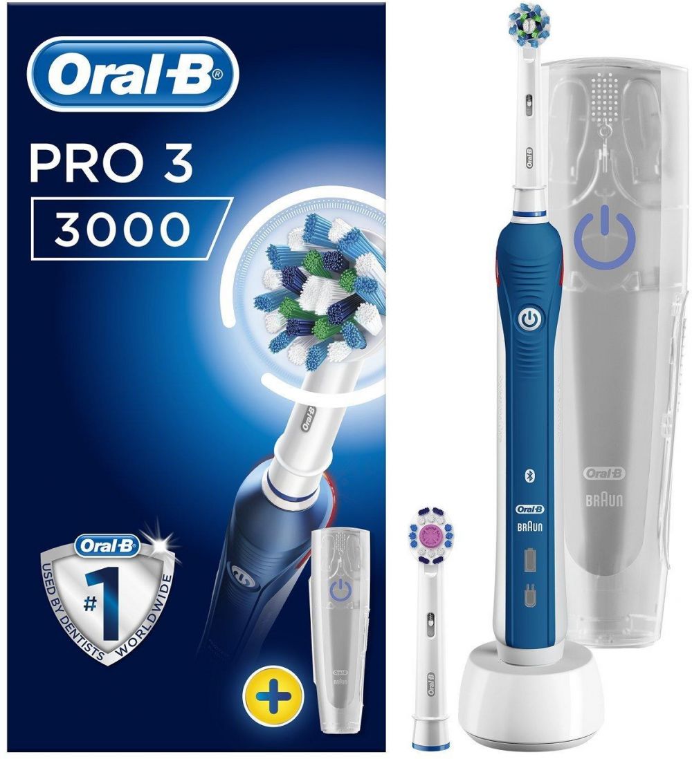 Oral-B Pro 3 3000 Cross Action Electric Rechargeable Toothbrush Powered by Braun with Travel Case
