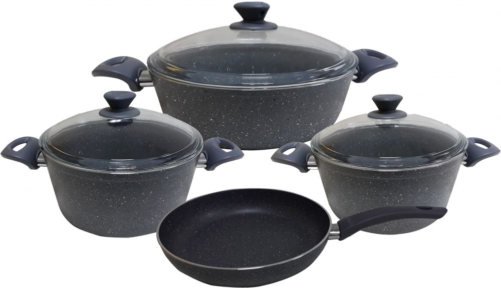 Regal In House - Turkish Granite cookware set 7 pcs - Pyrex glass lids - Grey