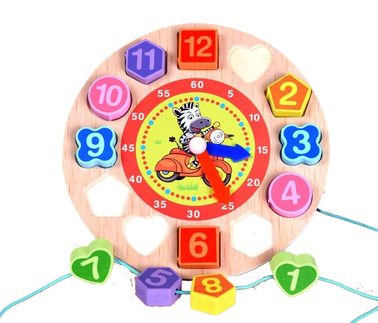 Wooden Children Early Learning Puzzle Color Shape Recognition Pairing Numbers Stranded Beads Clock Toys - Zebra